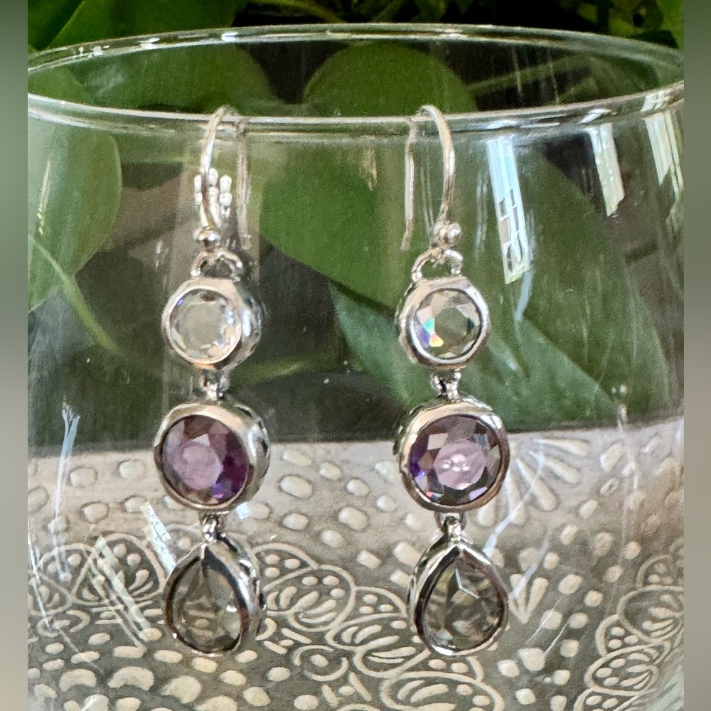 Silpada Earrings W2283 PLUM PRETTY CZ Sterling Silver Purple Grey Dangle - Picture 2 of 13